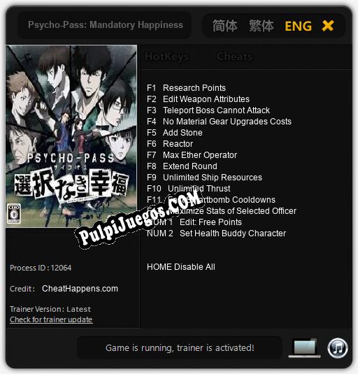 Entrenador liberado a Psycho-Pass: Mandatory Happiness [v1.0.6]