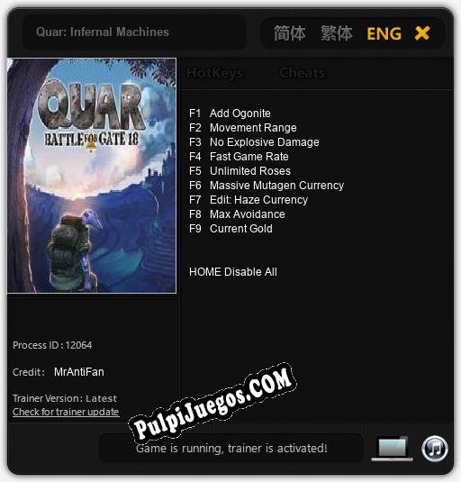 Quar: Infernal Machines: Cheats, Trainer +9 [MrAntiFan]