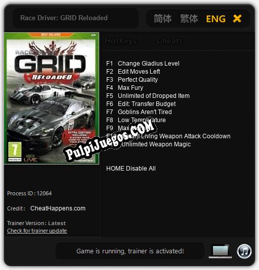 Race Driver: GRID Reloaded: Treinador (V1.0.29)