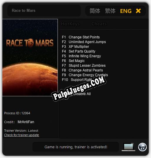 Entrenador liberado a Race to Mars [v1.0.9]