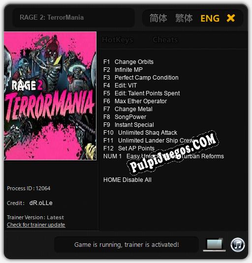 RAGE 2: TerrorMania: Treinador (V1.0.65)