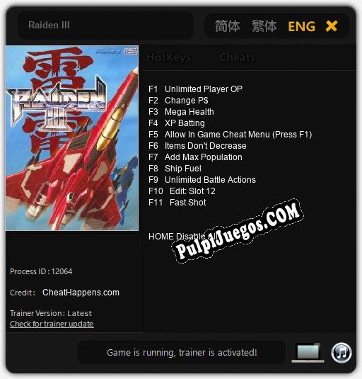 Raiden III: Cheats, Trainer +11 [CheatHappens.com]