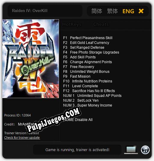 Raiden IV: OverKill: Treinador (V1.0.66)