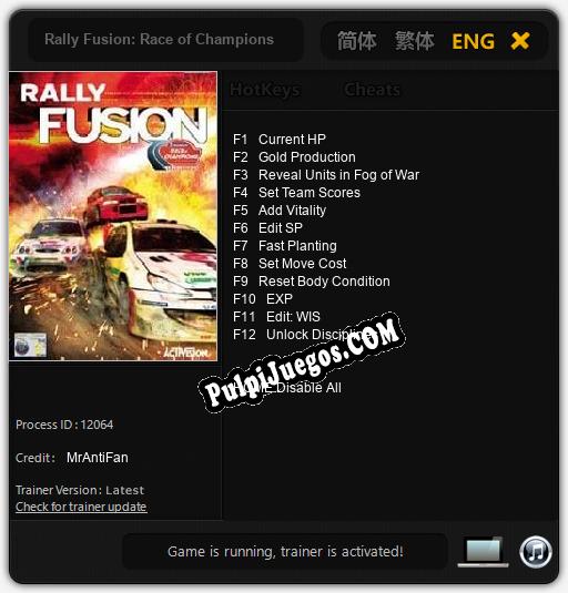 Rally Fusion: Race of Champions: Trainer +12 [v1.4]