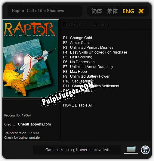 Entrenador liberado a Raptor: Call of the Shadows [v1.0.3]