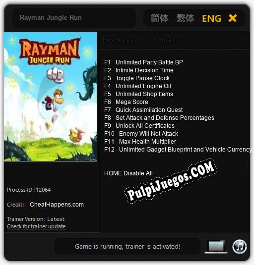 Entrenador liberado a Rayman Jungle Run [v1.0.5]