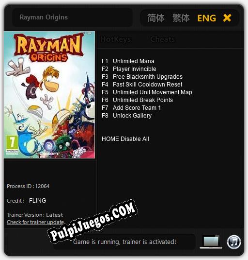 Rayman Origins: Cheats, Trainer +8 [FLiNG]