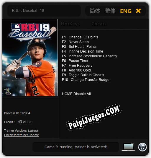 R.B.I. Baseball 19: Trainer +10 [v1.9]