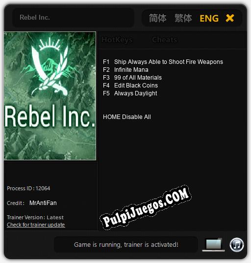 Entrenador liberado a Rebel Inc. [v1.0.2]