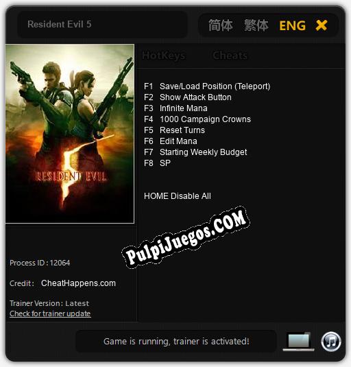 Entrenador liberado a Resident Evil 5 [v1.0.9]