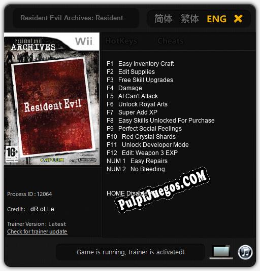 Resident Evil Archives: Resident Evil: Treinador (V1.0.1)