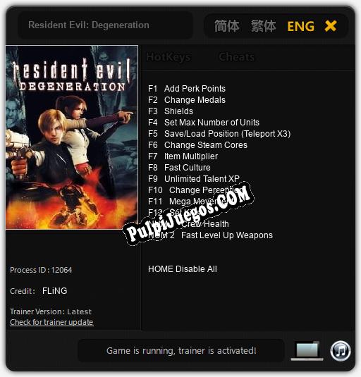 Entrenador liberado a Resident Evil: Degeneration [v1.0.2]