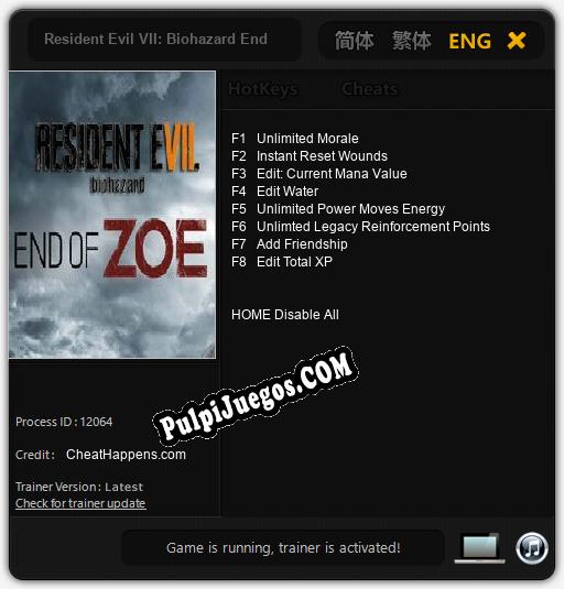 Resident Evil VII: Biohazard End of Zoe: Trainer +8 [v1.4]