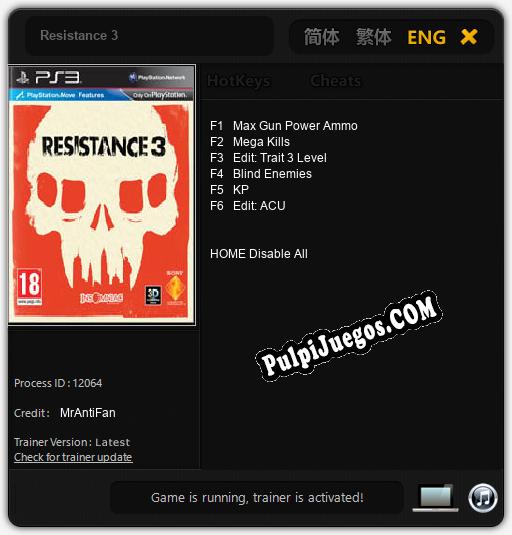 Resistance 3: Treinador (V1.0.77)