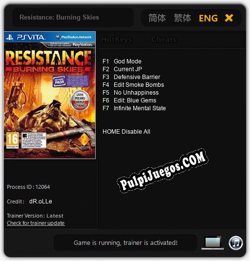 Entrenador liberado a Resistance: Burning Skies [v1.0.2]