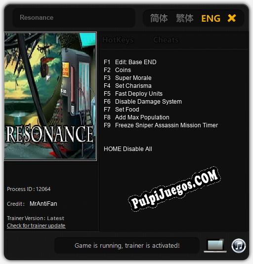 Resonance: Cheats, Trainer +9 [MrAntiFan]