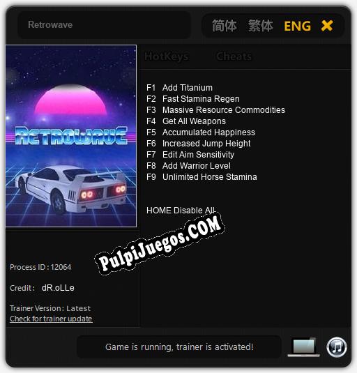 Retrowave: Cheats, Trainer +9 [dR.oLLe]