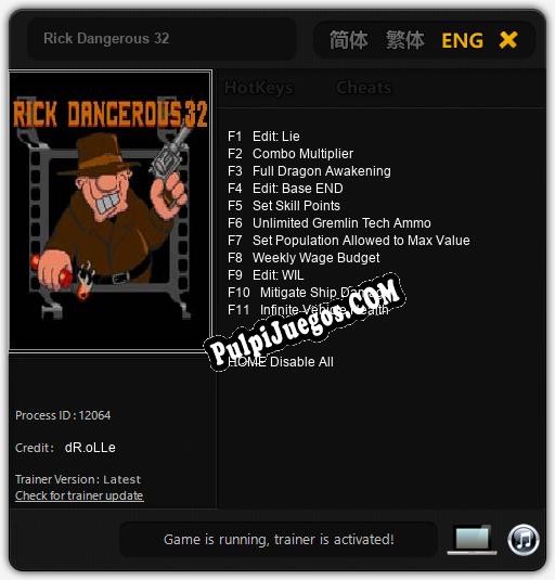 Rick Dangerous 32: Trainer +11 [v1.3]