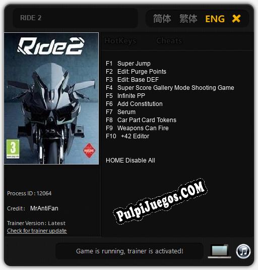 RIDE 2: Cheats, Trainer +10 [MrAntiFan]