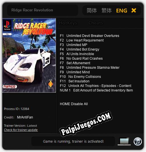 Ridge Racer Revolution: Cheats, Trainer +13 [MrAntiFan]