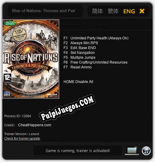 Rise of Nations: Thrones and Patriots: Trainer +7 [v1.7]