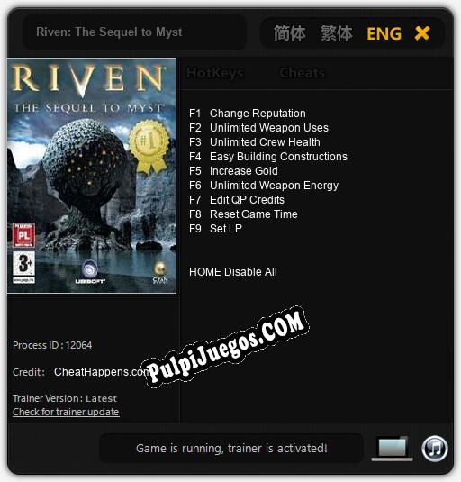 Riven: The Sequel to Myst: Treinador (V1.0.2)