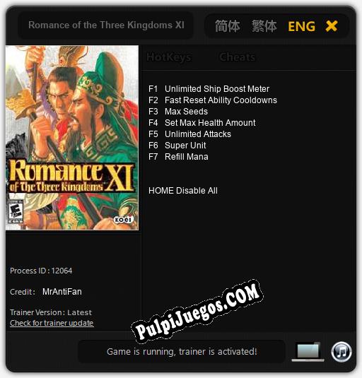 Entrenador liberado a Romance of the Three Kingdoms XI [v1.0.8]