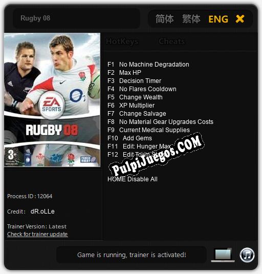 Rugby 08: Trainer +12 [v1.3]