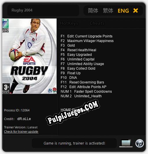 Rugby 2004: Trainer +14 [v1.2]