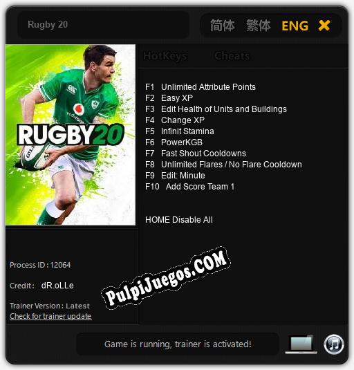 Rugby 20: Cheats, Trainer +10 [dR.oLLe]