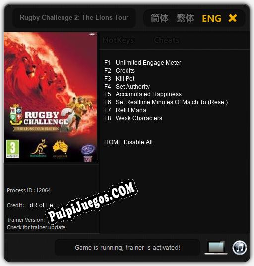 Rugby Challenge 2: The Lions Tour Edition: Trainer +8 [v1.3]