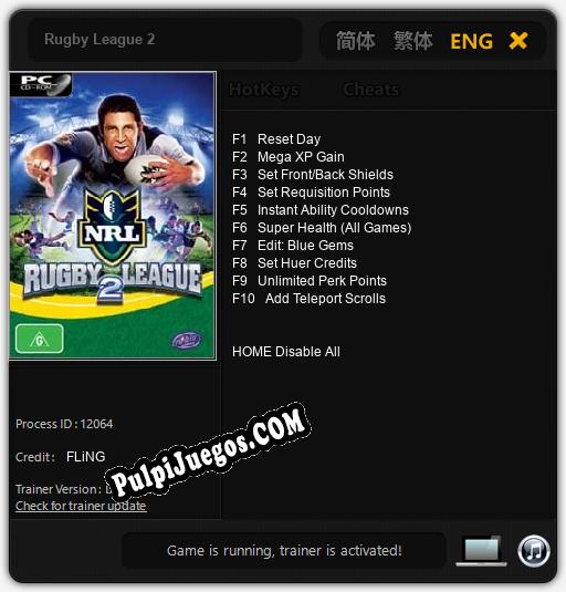 Rugby League 2: Cheats, Trainer +10 [FLiNG]