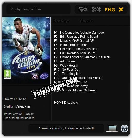 Rugby League Live: Cheats, Trainer +15 [MrAntiFan]