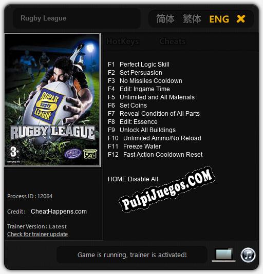 Rugby League: Trainer +12 [v1.5]