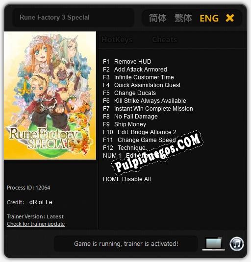 Rune Factory 3 Special: Cheats, Trainer +13 [dR.oLLe]