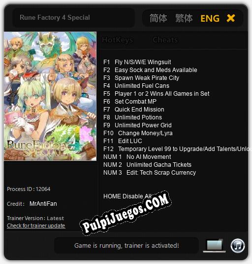 Rune Factory 4 Special: Treinador (V1.0.4)