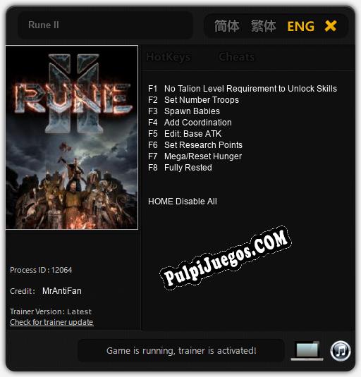 Rune II: Cheats, Trainer +8 [MrAntiFan]