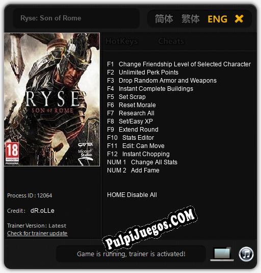 Ryse: Son of Rome: Treinador (V1.0.96)