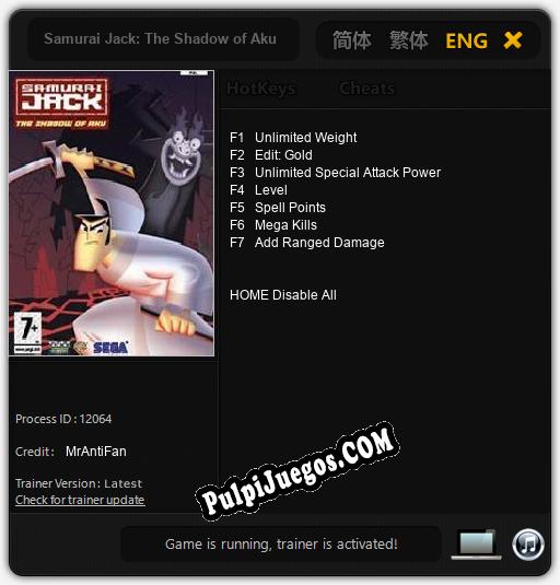 Entrenador liberado a Samurai Jack: The Shadow of Aku [v1.0.5]