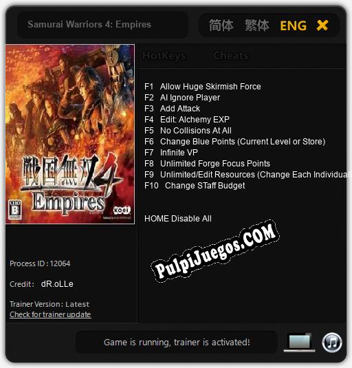 Samurai Warriors 4: Empires: Treinador (V1.0.92)