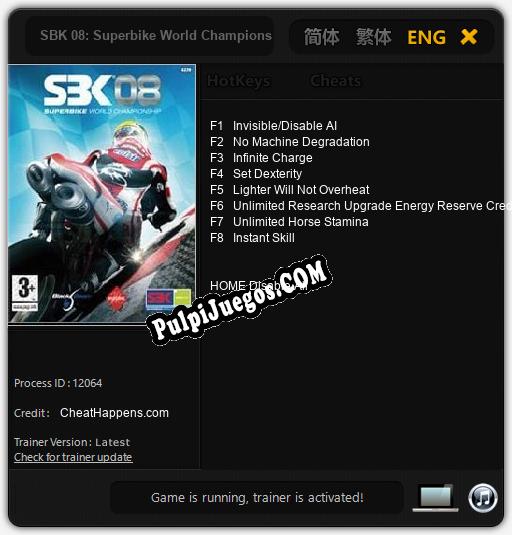 SBK 08: Superbike World Championship 08: Cheats, Trainer +8 [CheatHappens.com]