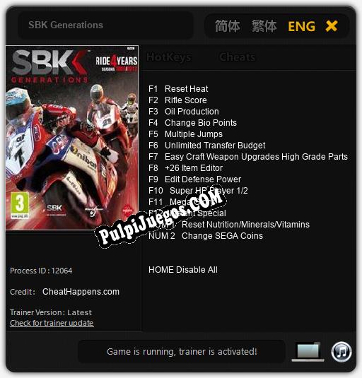 SBK Generations: Cheats, Trainer +14 [CheatHappens.com]