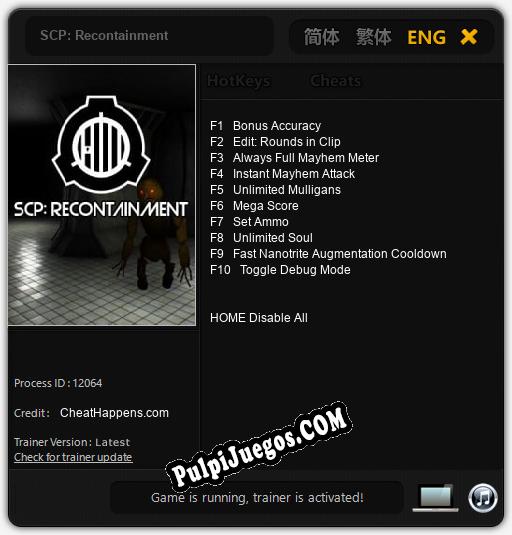 Entrenador liberado a SCP: Recontainment [v1.0.9]