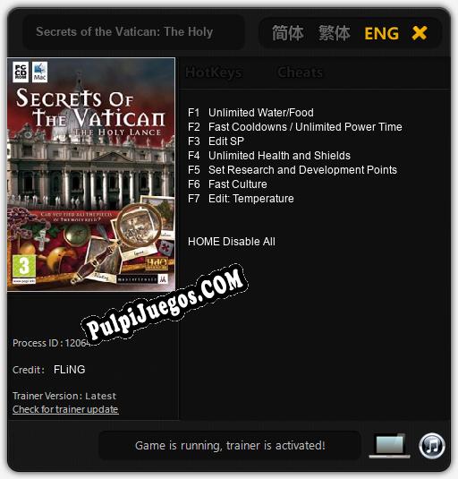 Secrets of the Vatican: The Holy Lance: Cheats, Trainer +7 [FLiNG]