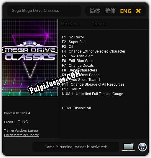 Entrenador liberado a Sega Mega Drive Classics [v1.0.3]