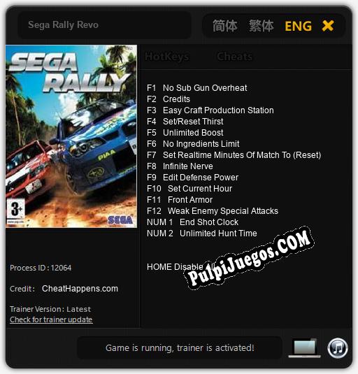 Sega Rally Revo: Treinador (V1.0.16)