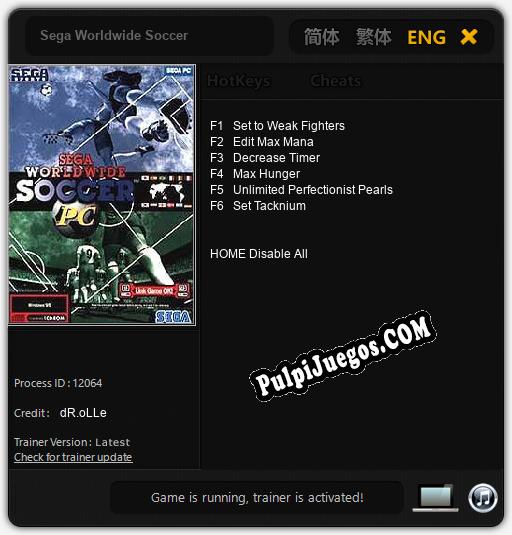 Sega Worldwide Soccer: Cheats, Trainer +6 [dR.oLLe]