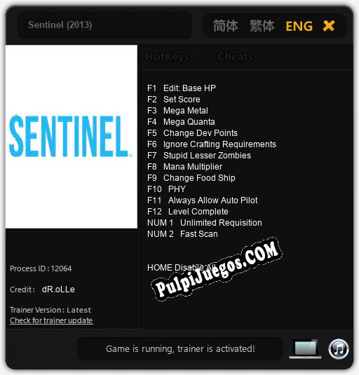 Sentinel (2013): Treinador (V1.0.80)