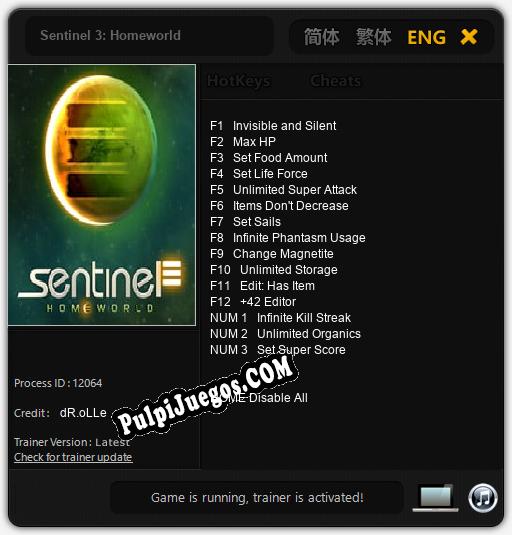 Entrenador liberado a Sentinel 3: Homeworld [v1.0.2]