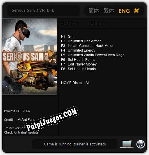 Entrenador liberado a Serious Sam 3 VR: BFE [v1.0.3]